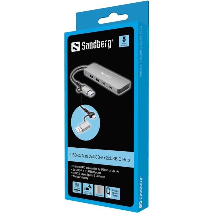 Sandberg USB-C/A to 2xUSB-A+2xUSB-C Hub -keskitin 2 Sandberg USB-C/A to 2xUSB-A+2xUSB-C Hub -keskitin 2