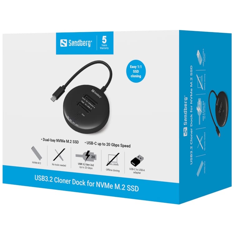 Sandberg USB3.2 Cloner Dock for NVMe M.2 SSD 5 Sandberg USB3.2 Cloner Dock for NVMe M.2 SSD 5