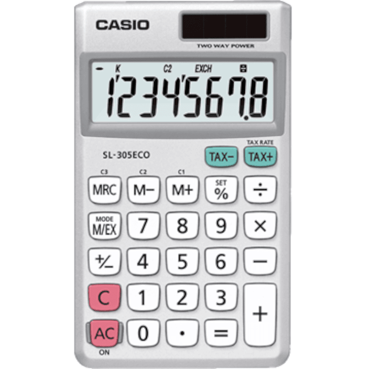 Casio taskulaskin SL-305ECO harmaa 2 Casio taskulaskin SL-305ECO harmaa 2