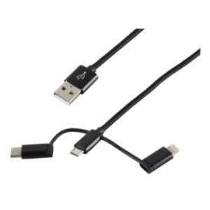 USB-synkr-/latauskaap Micro USB/USB-C/Lightning 1m musta