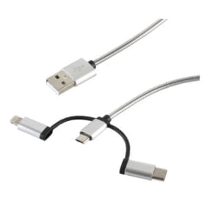 USB-synkr-/latauskaap Micro USB/USB-C/Lightning 1m hopea