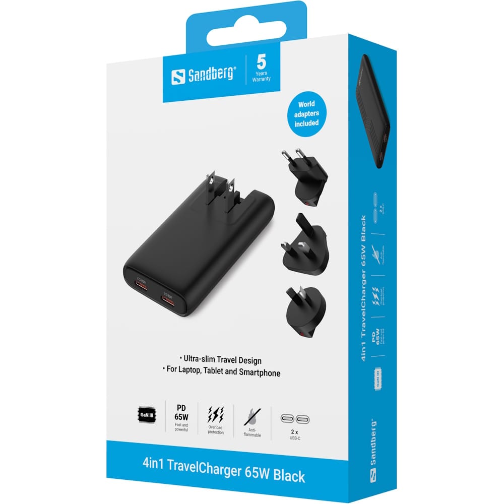 Sandberg 4in1 TravelCharger 65W Black 8 Sandberg 4in1 TravelCharger 65W Black 8