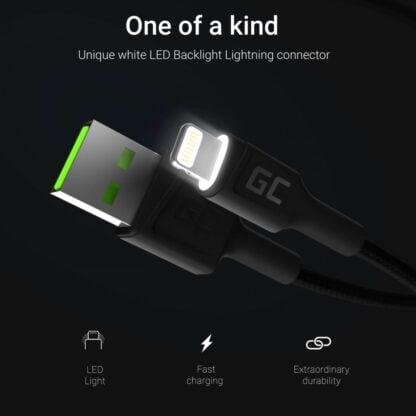 GreenCell USB – Lightning kaapeli 1,2m musta 3