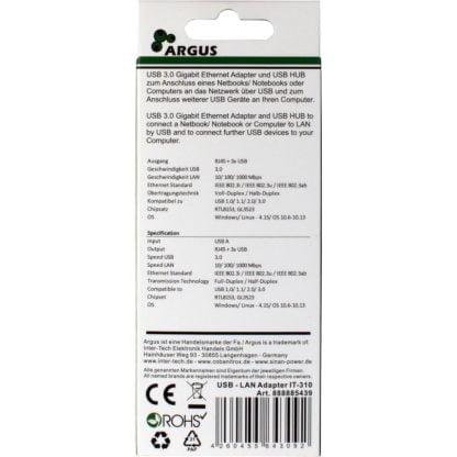 Argus IT-310 USB-A uros – RJ45 LAN-adapteri musta 5