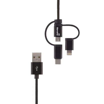 Micro-USB/Lightning/USB-C latauskaapeli 2m, musta 2