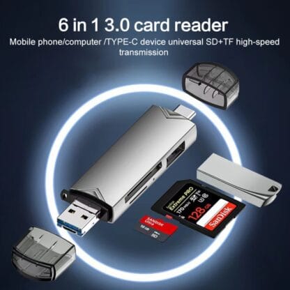 6 in 1 USB3.0/Micro USB/Type-C to SD/TF Card -kortinlukija 5