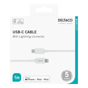 USB-C – Lightning-kaapeli 1m valkoinen