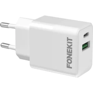 FoneKit Double 20W -laturi USB-C + USB-A valkoinen