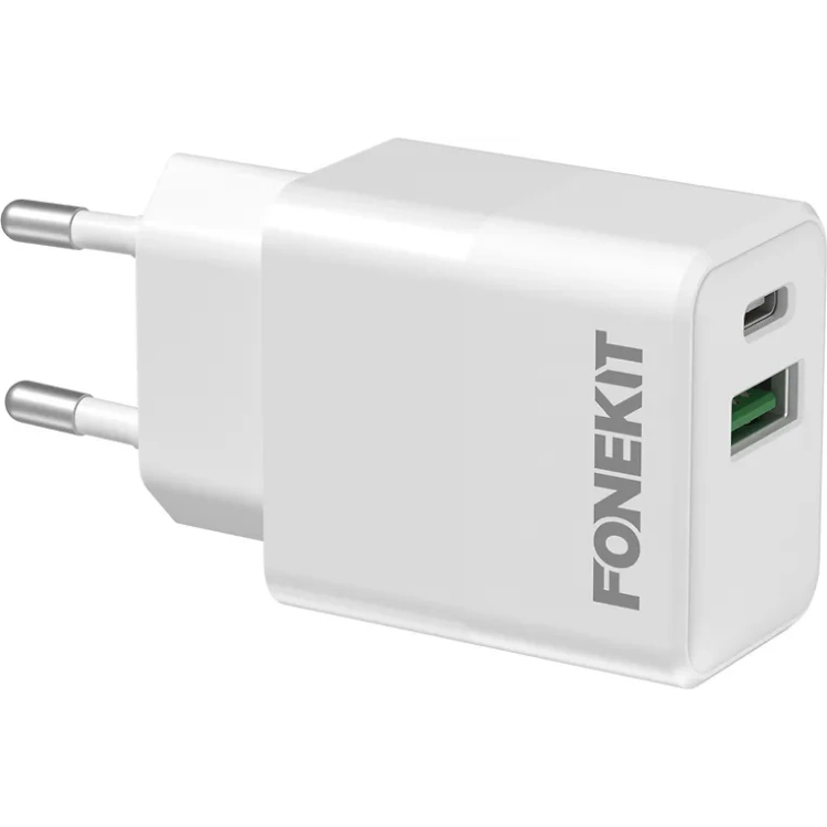 FoneKit Double 20W -laturi USB-C + USB-A valkoinen