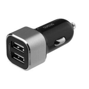 DELTACO USB-autolaturi 2xUSB-A 17W musta/hopea EOL 8