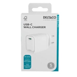USB-C seinälaturi 20W 1xUSB-C PD valkoinen 10