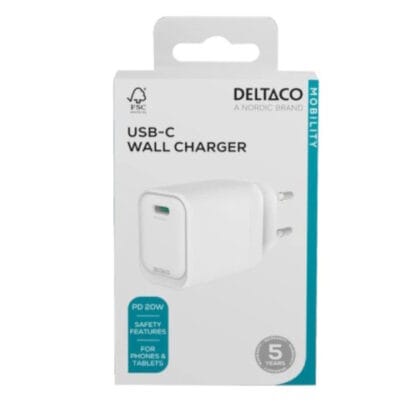 USB-C seinälaturi 20W 1xUSB-C PD valkoinen 2