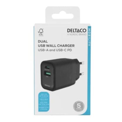 Seinälaturi USB-A USB-C PD musta 2
