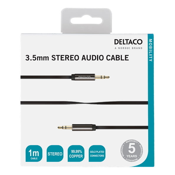 DELTACO äänikaapeli 3.5mm uros – 3.5mm uros 1m 3 DELTACO äänikaapeli 3.5mm uros – 3.5mm uros 1m 3